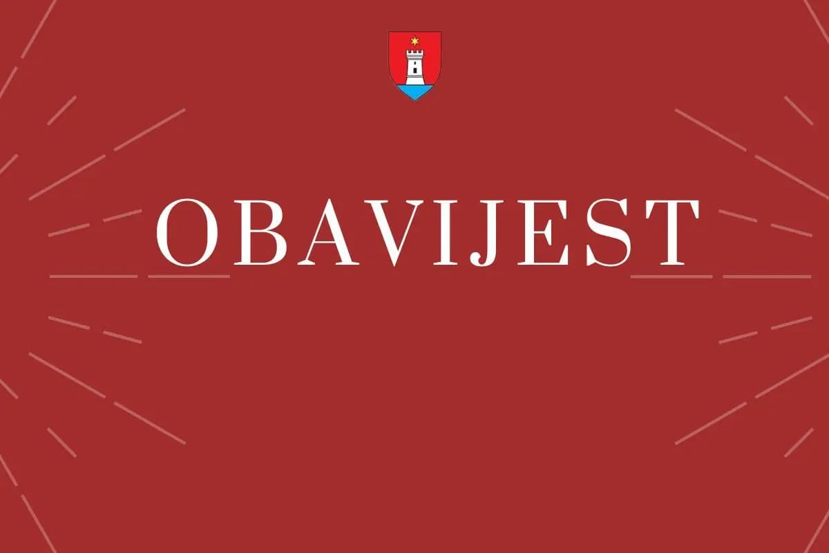 riječ obavijest na bordo pozadini uz grb Općine