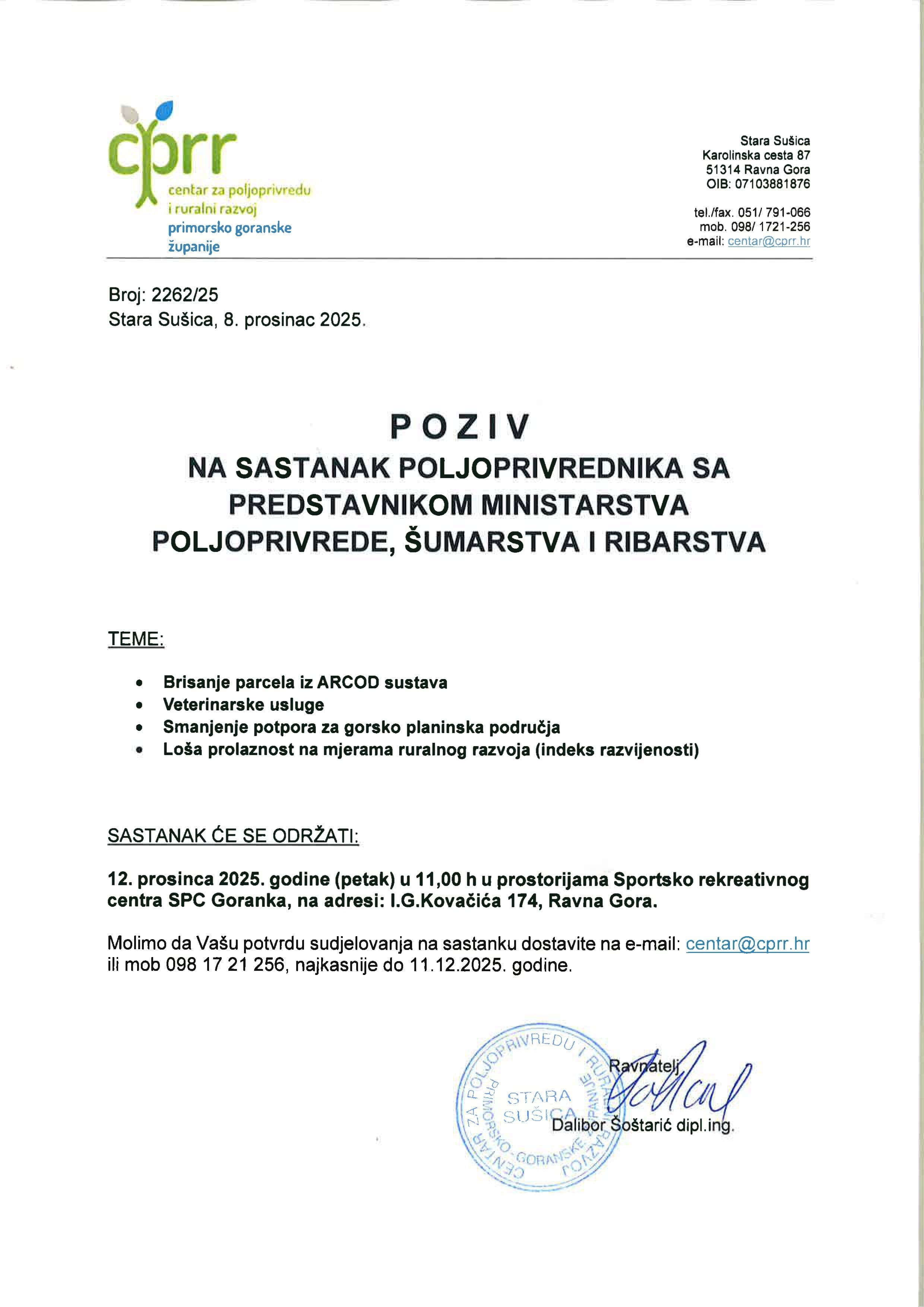 Poziv na sastanak poljoprivrednika s predstavnikom ministarstva.jpg
